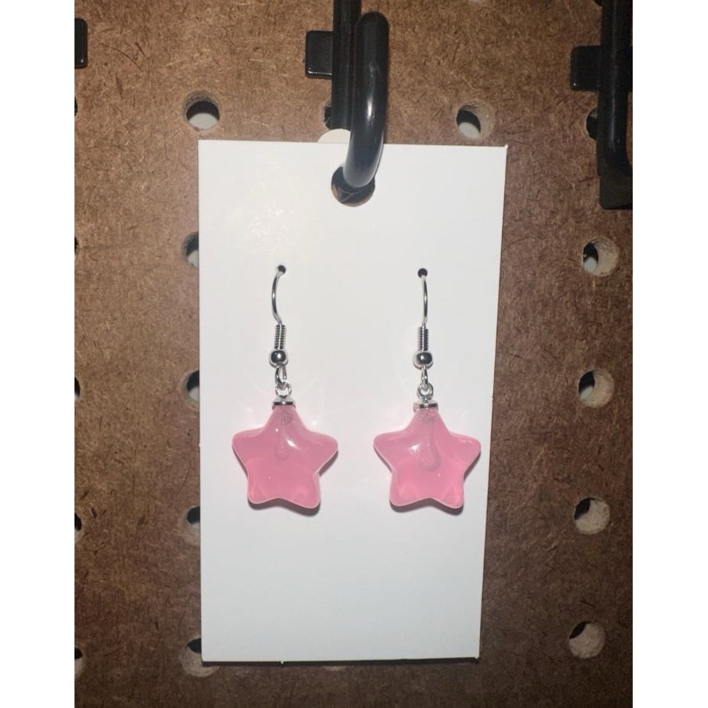 Pink Transparent Star Drop / Dangle  Hook Earrings Jewelry, girly, cute, y2k